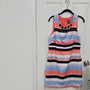 Vince Camuto Striped Sleeveless Dress with Necklace